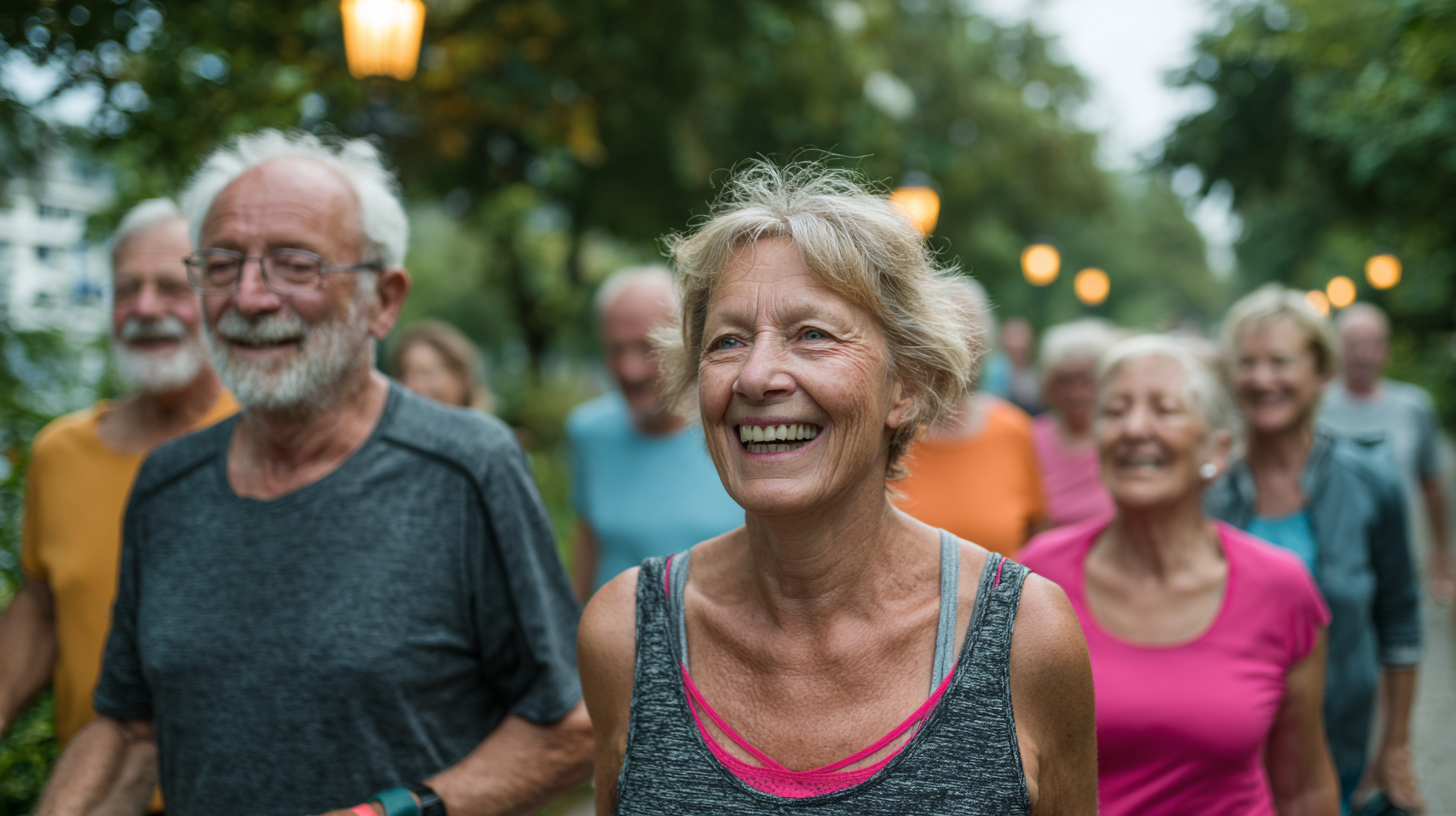 Adulți activi practicând exerciții de echilibru în parc